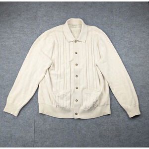 J Crew Cable Knit Cardigan Mens XL Old Money Fisherman Chunky Quiet Luxury Cream